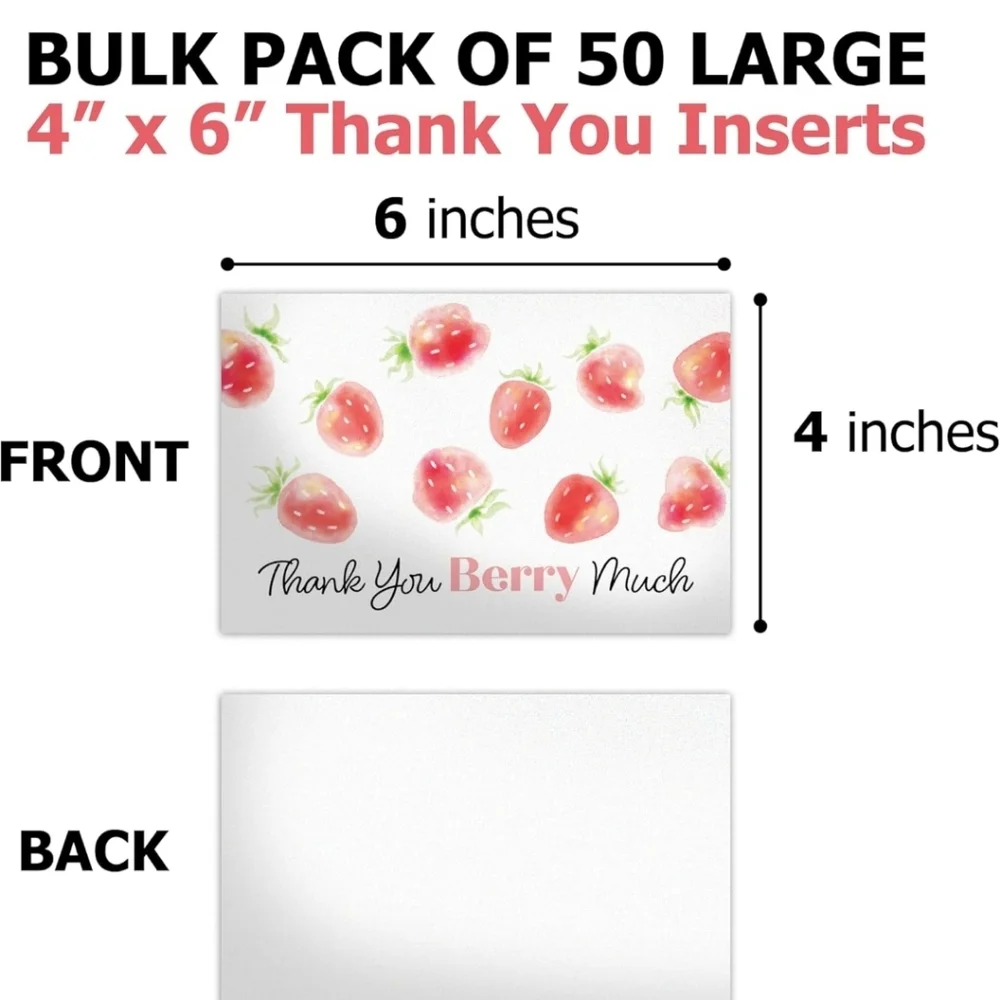 50 4x6 Strawberry Thank You Insert Cards